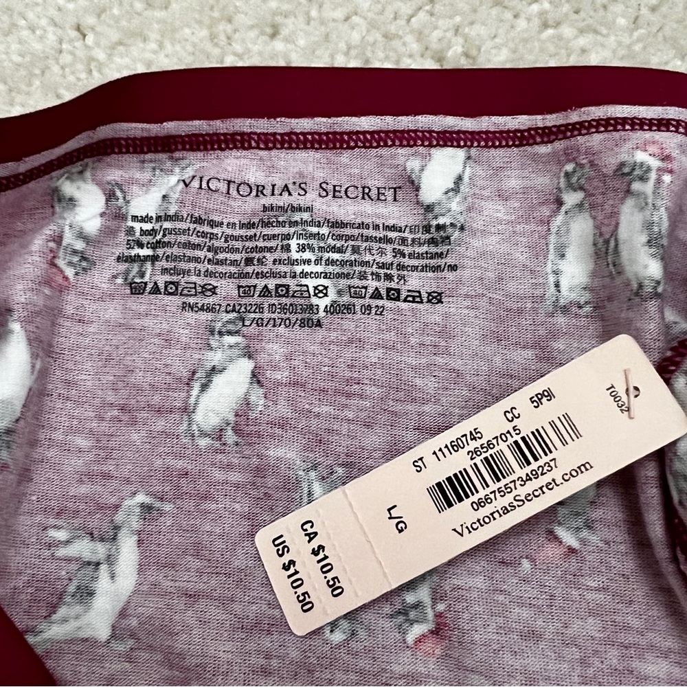 NWT Victoria’s Secret Holiday Penguin Logo Stretch Cotton Bikini Panties Large L - Picture 3 of 3